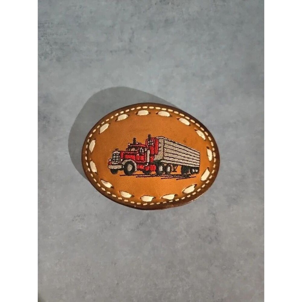 Vtg. 1970s Semi Truck 18-Wheeler Trucking Artwork Belt Buckle (Y-14)